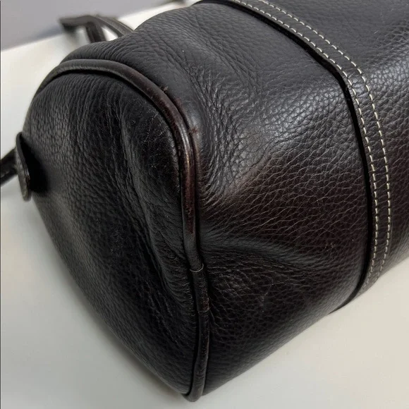 Dooney & Bourke Deep Dark Brown Pebbled Leather Barrel Shoulder Bag - Picture 4 of 16